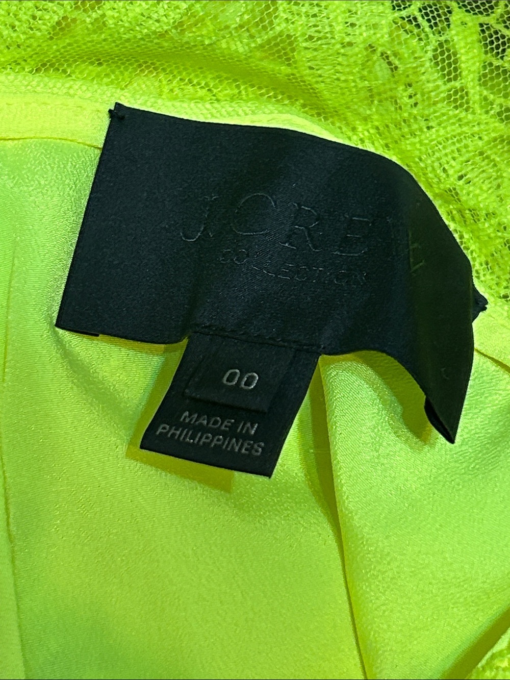 Label inside bright neon garment